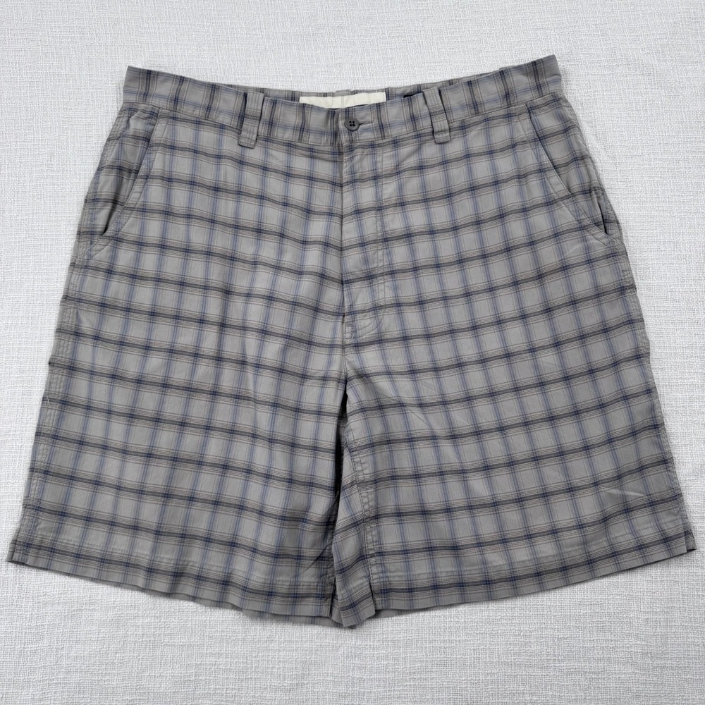 Daniel Cremieux Madison Mens 38 Plaid Flat Front Shorts Gray Blue Cotton‎